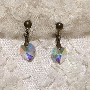 Vintage AB Glass Crystal Heart Clip On Earrings